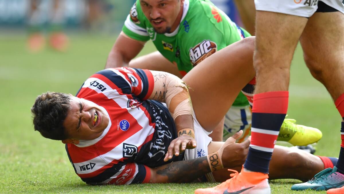 Latrell Mitchell sent NSW Blues hearts racing when he went down injured. Picture: AAP Image/Darren England