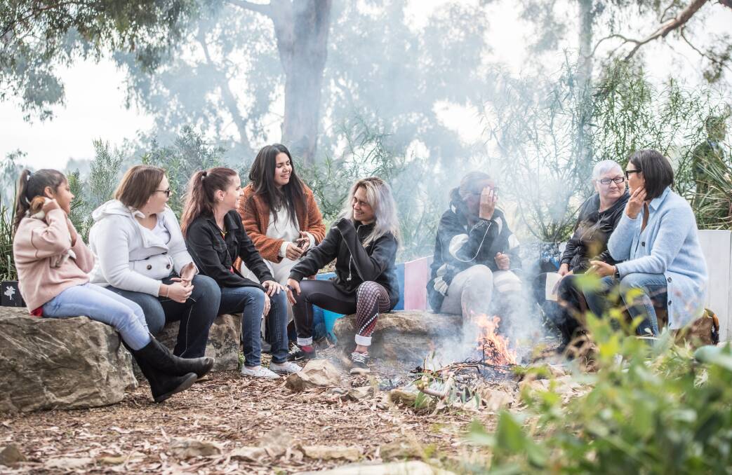 Indigenous women take part in a yarning circle at the Jerrabomberra Wetlands with Clybucca Dreaming's Tanya Keed (far right). Picture: Karleen Minney
