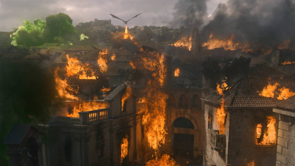 The battle is won, the city has surrendered, but still Dany reigns fire upon her enemy. Picture: HBO