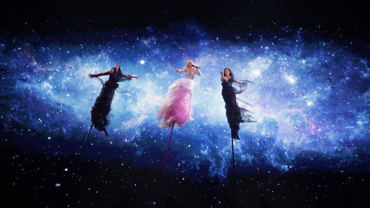 Kate Miller-Heidke's acrobatic performance of Zero Gravity has won wide acclaim at Eurovision. Picture: Sebastian Scheiner/AP