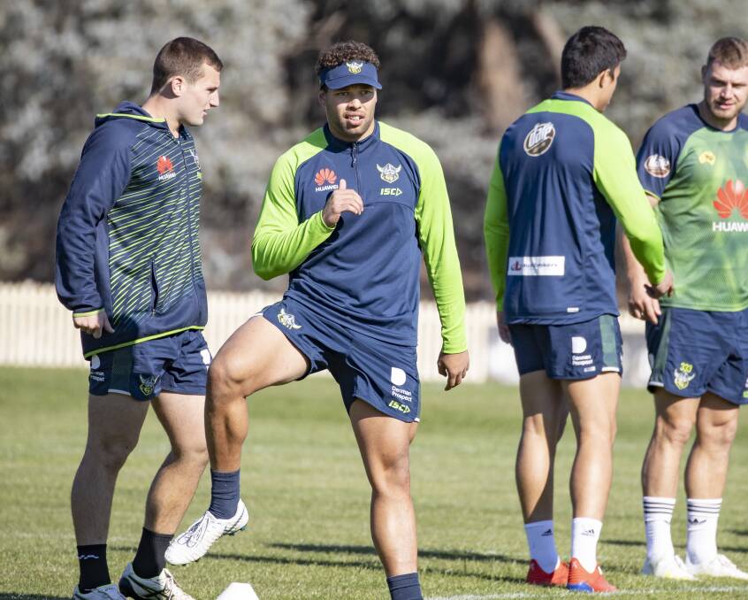 Sebastian Kris, centre, will play his first NRL game this weekend. Picture: Sitthixay Ditthavong