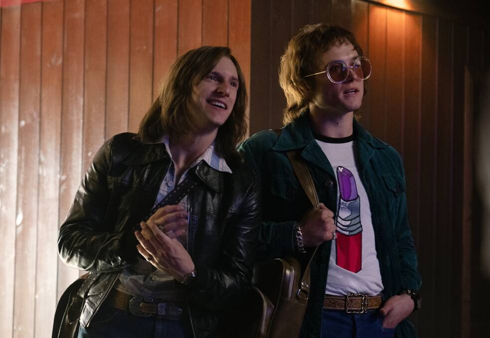  Jamie Bell as Bernie, left, and Taron Egerton as Elton John in Rocketman from Paramount Pictures. Picture: David Appleby