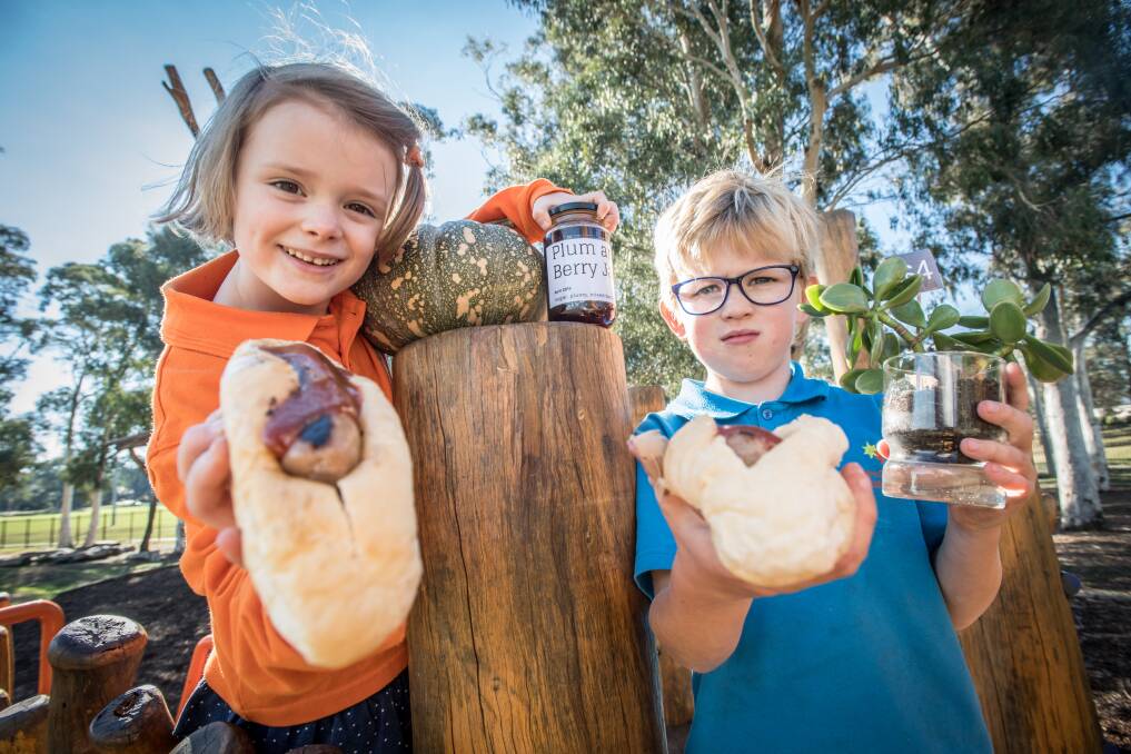 Maple Yeo and Lewis Haughan from Southern Cross Early Childhood School, where there will be more than just sausages available on election day. Picture: Karleen Minney