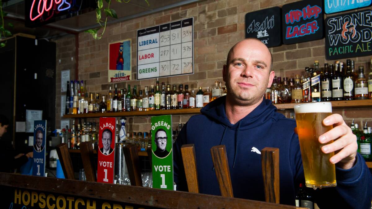 Hopscotch director Nick Parkinson with the Beer Democracy options. Picture: Elesa Kurtz
