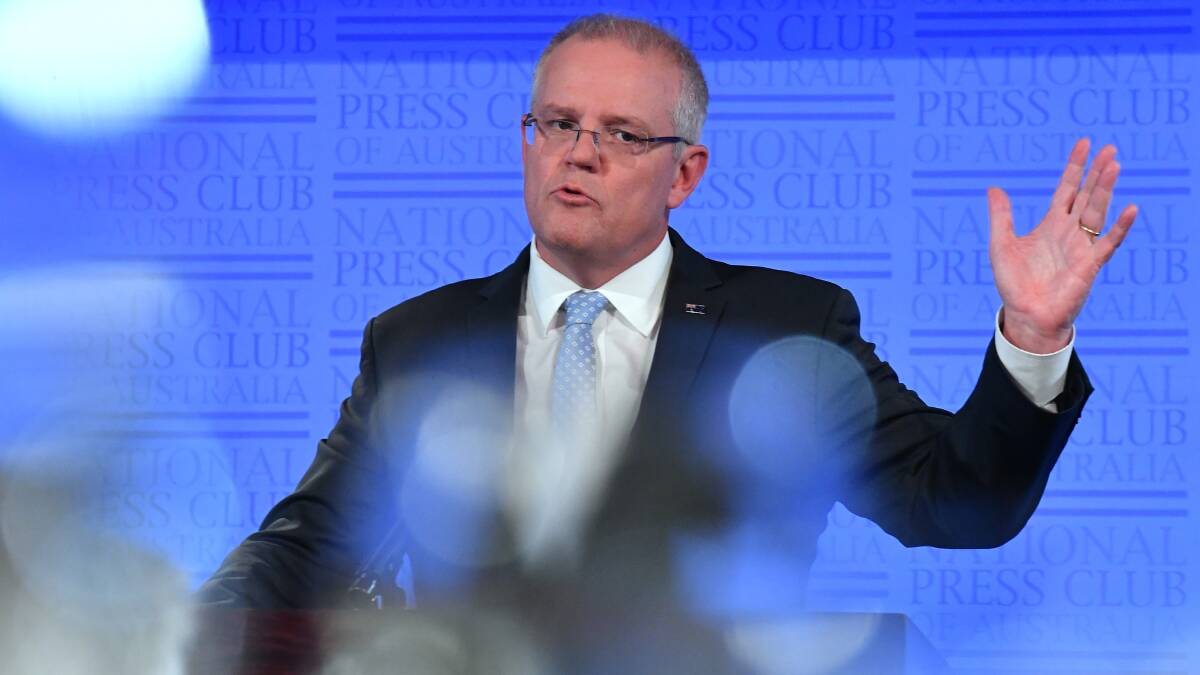 Prime Minister Scott Morrison at the National Press Club in Canberra on Thursday. Picture: AAP