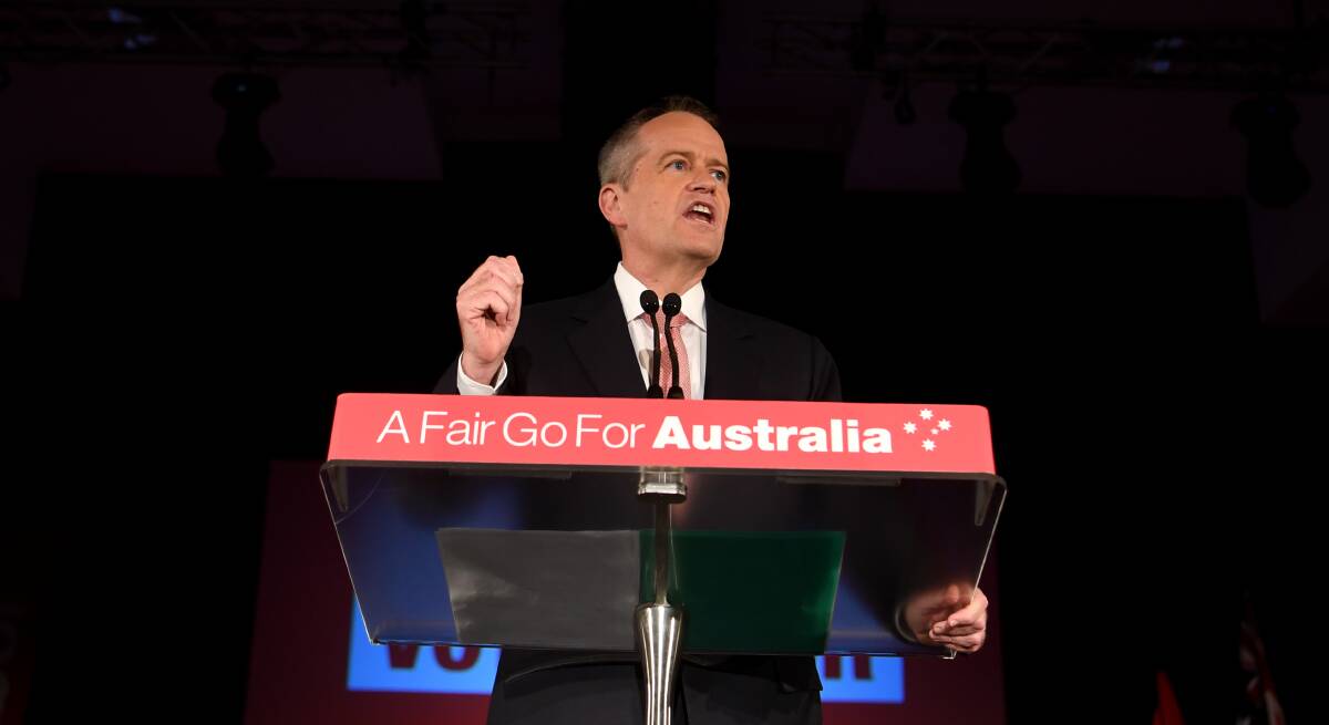 Opposition Leader Bill Shorten delivers a speech at the 'Vote for Change Rally' at Bowman Hall in Blacktown on Thursday. Picture: AAP