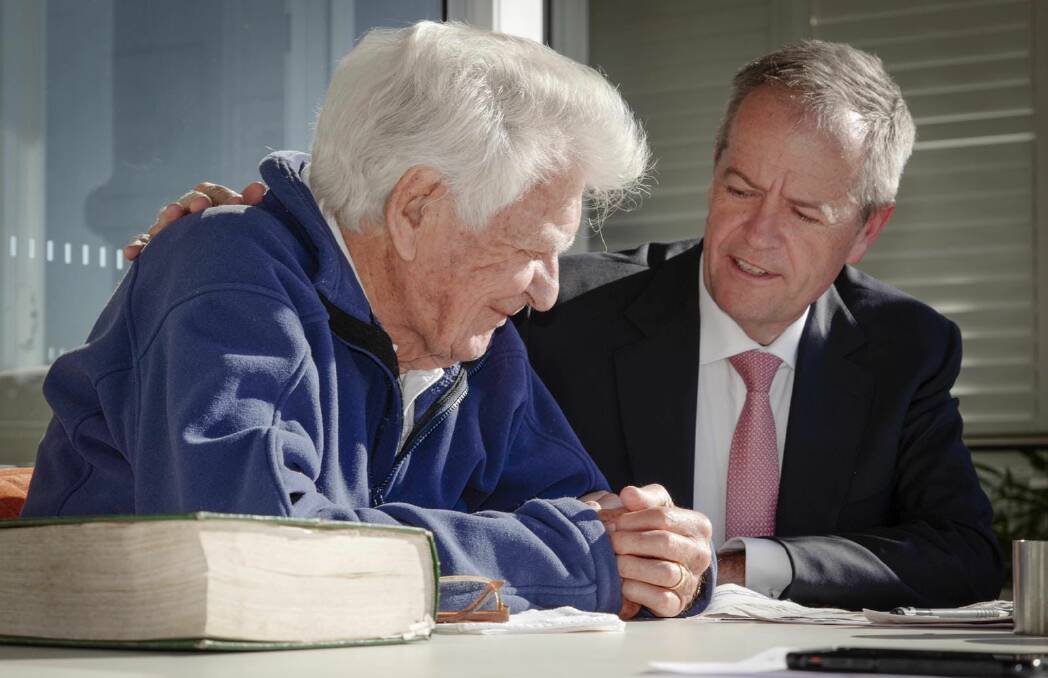 Labor leader Bill Shorten during his last meeting with former prime minister Bob Hawke.