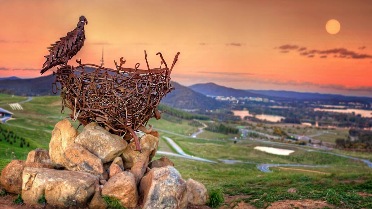 Richard Moffatt's striking metal sculpture, Nest III, at the top of Dairy Farmers Hill. Picture: Michelle Taylor
