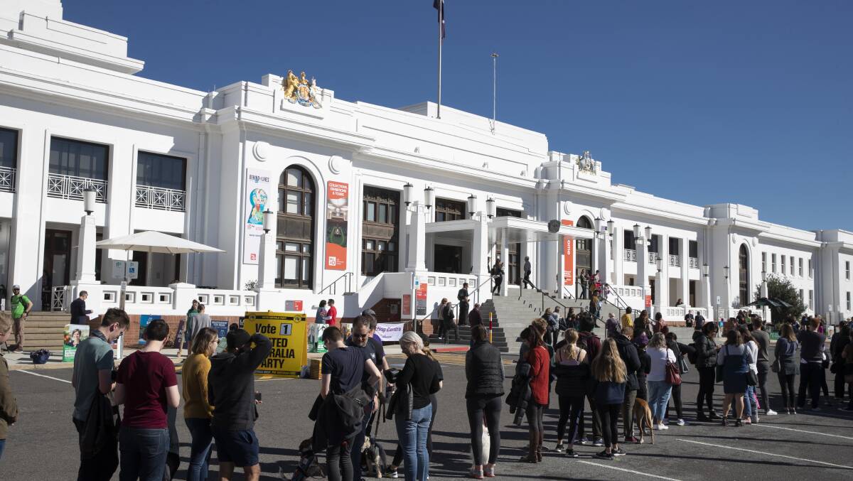 Election day at Old Parliament House in 2019. A Museum of Australian Democracy initiative shows in a new report how the nation's democracy compares internationally. Picture: Sitthixay Ditthavong