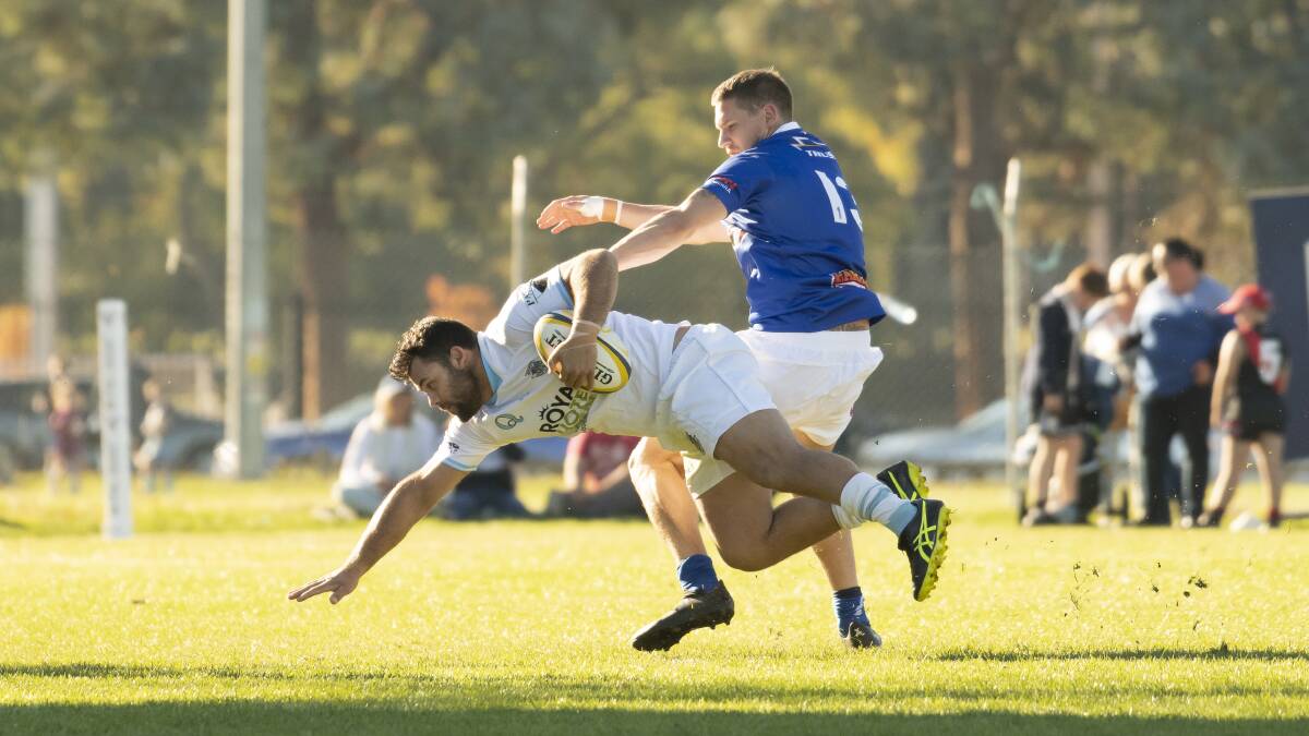Keith Morgan, left, scored a try for Queanbeyan and was a back-line leader. Picture: Sitthixay Ditthavong