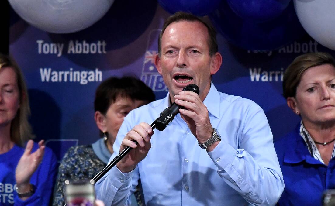 Former Prime Minister Tony Abbott conceding defeat on Saturday night. Picture: AAP