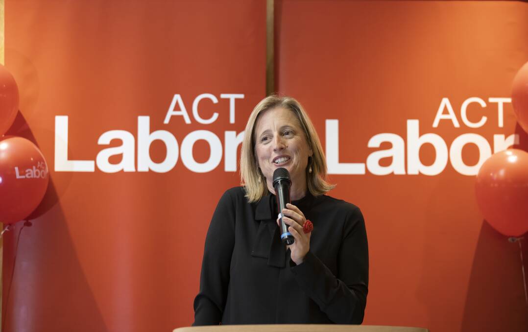 Labor's Katy Gallagher, at the Belconnen Labor Club on Saturday night. Picture: Sitthixay Ditthavong