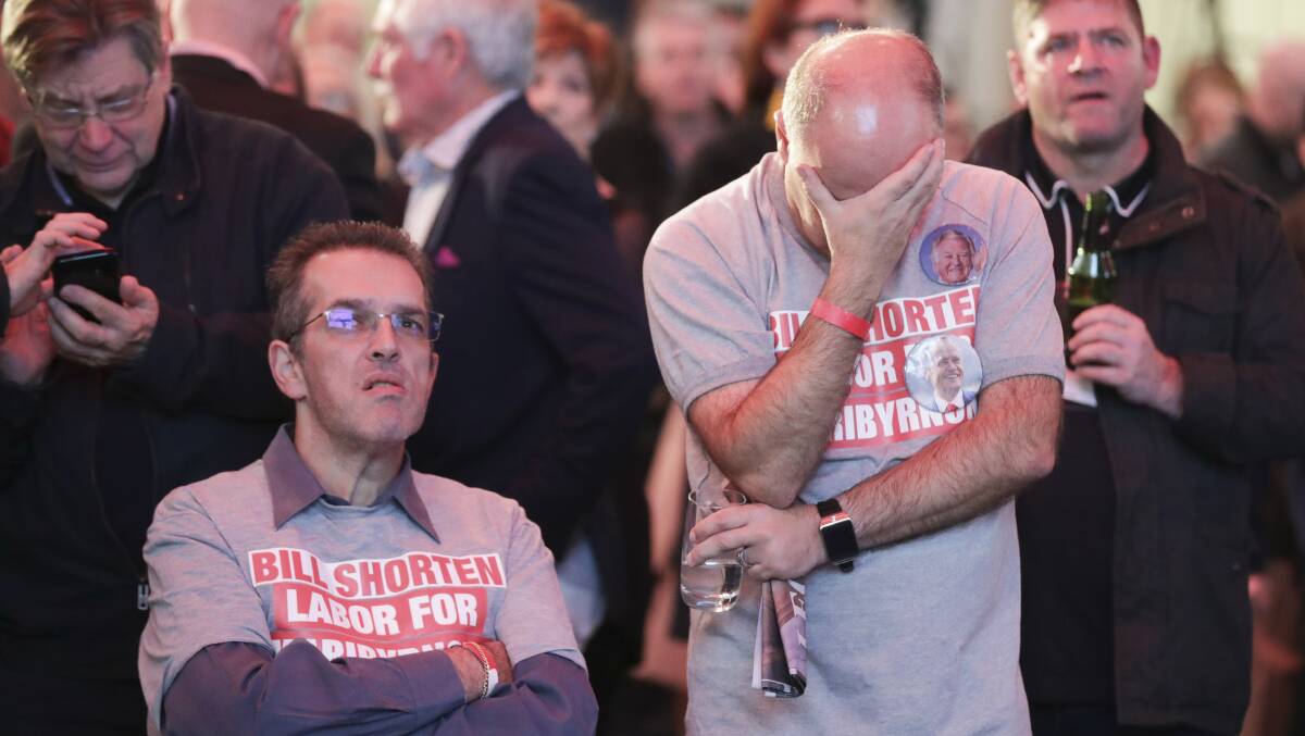 Labor supporters react to election results on May 18, 2019. Picture: Alex Ellinghausen