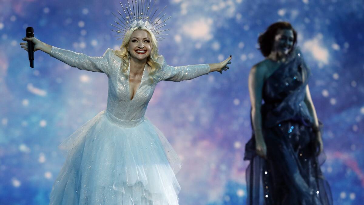 Kate Miller-Heidke of Australia, left, performs the song "Zero Gravity" during the 2019 Eurovision Song Contest grand final. Photo: AP
