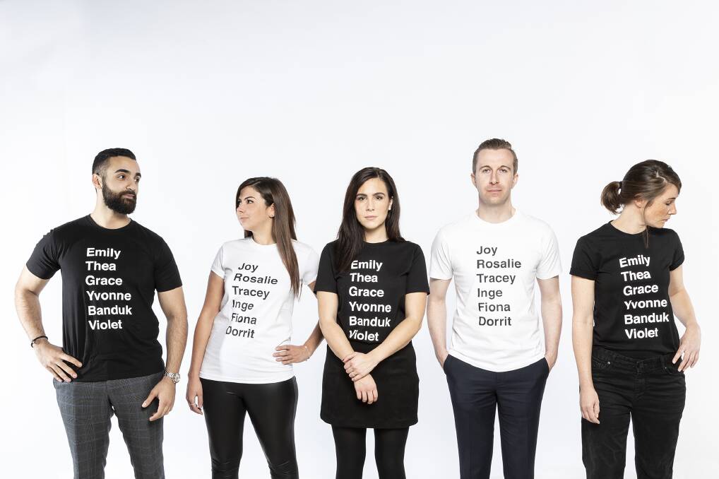 The Art Girl Rising T-shirts that feature the names of Australian female artists. Picture: Supplied