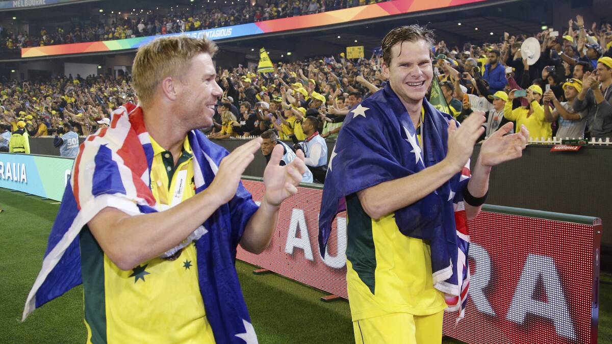 Chase that feeling: David Warner and Steve Smith want more World Cup glory. Picture: AP