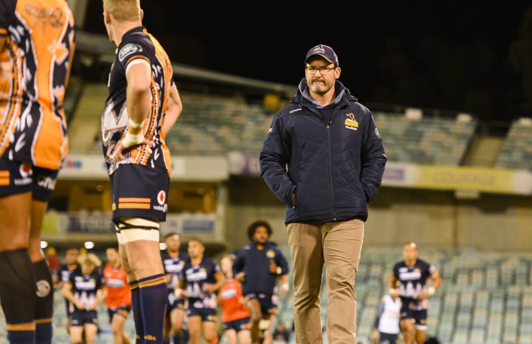 Brumbies coach Dan McKellar has warned of the "harsh reality" if fans don't start supporting the club. Average crowds have dropped to their lowest level in the Brumbies' 23-year history and has put financial strain on the organisation, despite being at the top of the Australian conference. Pictures: Elesa Kurtz, AAP