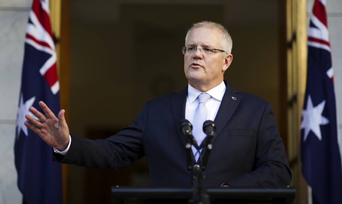 Prime Minister Scott Morrison announces his ministry during a press conference at Parliament House on Sunday. Picture: Alex Ellinghausen
