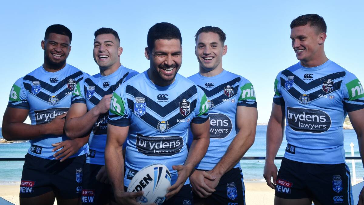 Blues debutants (L-R) Payne Haas, Nick Cotric, Cody Walker, Cameron Murray and Jack Wighton. Picture: AAP