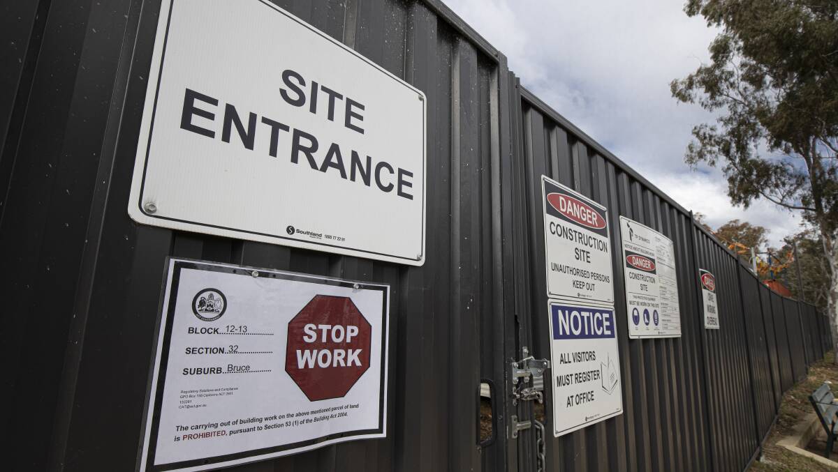 Access Canberra issued at stop work notice at the Wish Residences on Friday. Picture: Sitthixay Ditthavong