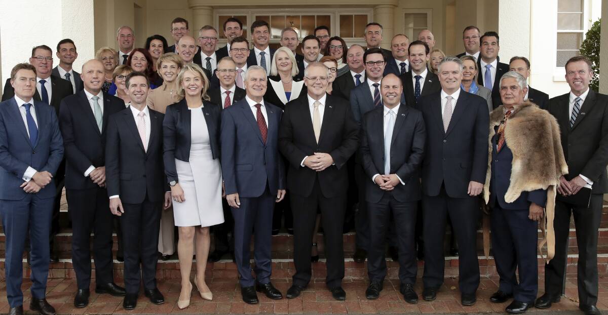 Scott Morrison with his new ministry at last week's signing-in ceremony. Picture: Alex Ellinghausen