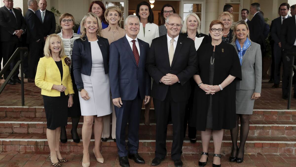New Assistant Minister for Regional Development and Territories Nola Marina (front, far-left) after the swearing-in ceremony of Prime Minister Scott Morrison's ministry last week. Ms Marino has said she wants to work with the ACT government to get a good outcome for the national capital. Picture: Alex Ellinghausen