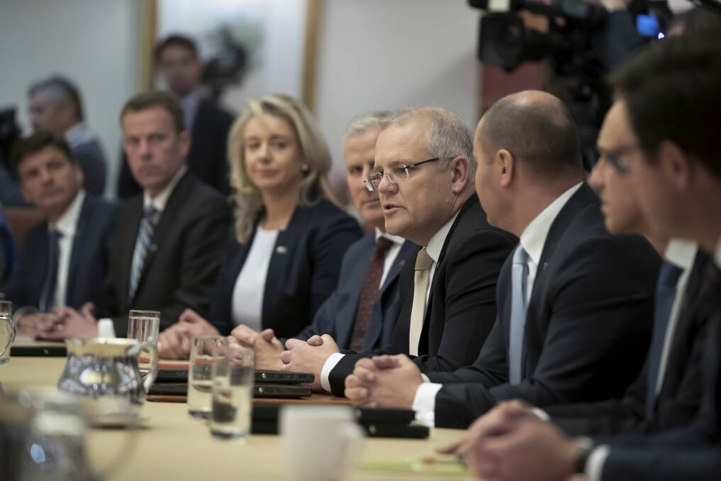 Prime Minister Scott Morrison during a cabinet meeting at Parliament House. Picture: Alex Ellinghausen
