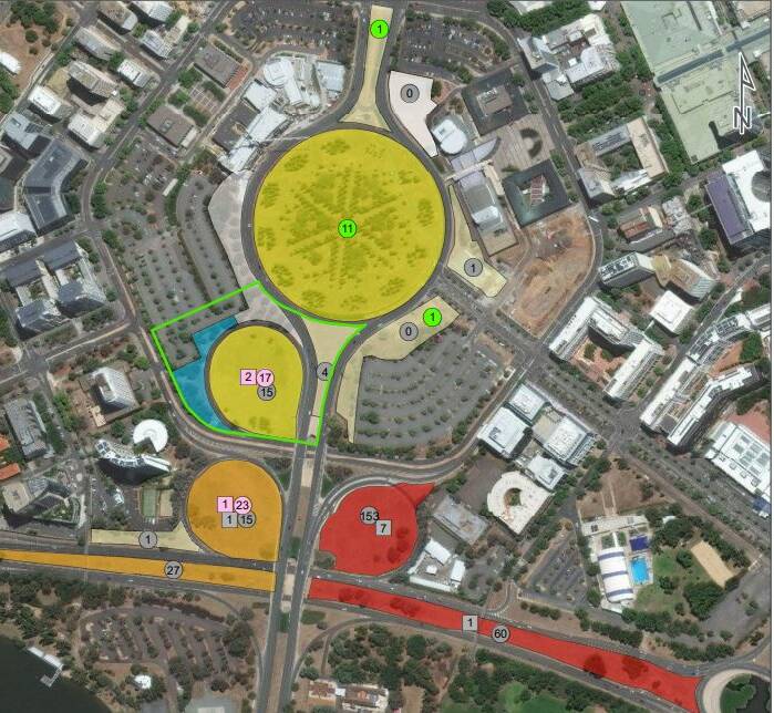 A aerial view of City Hill, which is set to be redeveloped with more than 1000 houses in the coming years. The bright green line represents the boundary of the site which is set to be released to the market in 2019-20. 