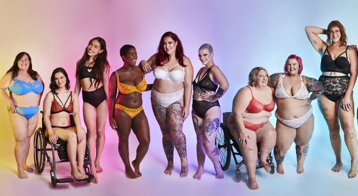 A section of the photo shoot conceived by Lori Swanton (second from right) and Jaimie Brasier (centre) of We Are Living Cute aimed at celebrating and promoting greater body diversity in advertising. Picture: Michelle Jarni
