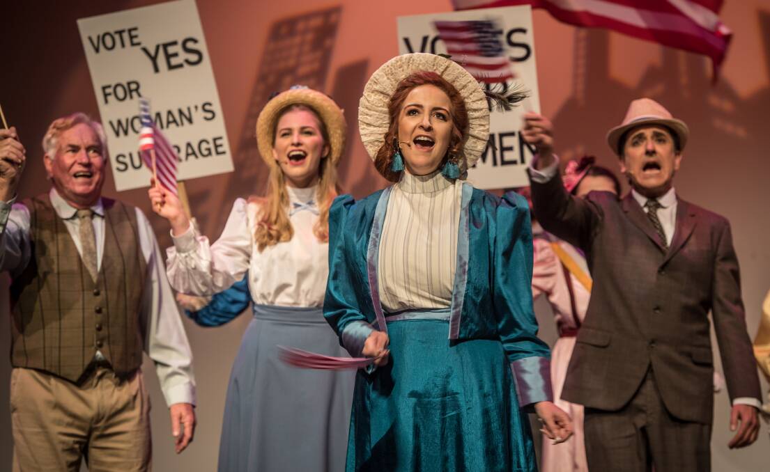 Janelle McMenamin, second from right, and Tony Falla in a scene from Hello Dolly! presented by Queanbeyan Players at the Queanbeyan Performing Arts Centre. Picture: Karleen Minney 