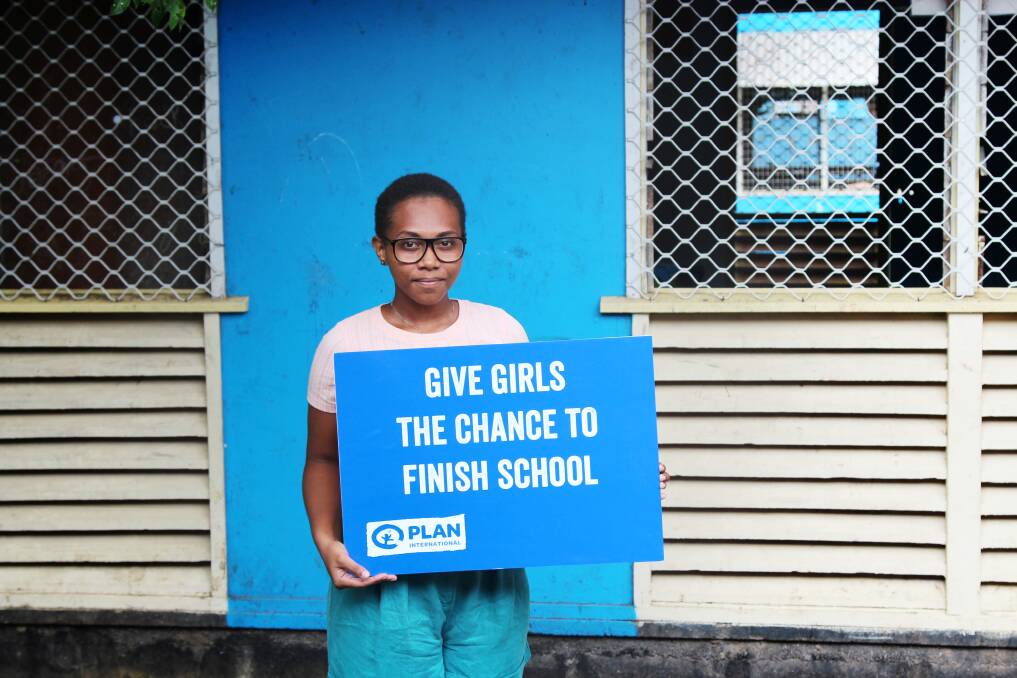 Elizabeth, one of the Solomon Islands teenage girls calling on the Solomon Islands Ministry of Education to extend its Fee Free Basic Education policy. Picture: Plan International Australia