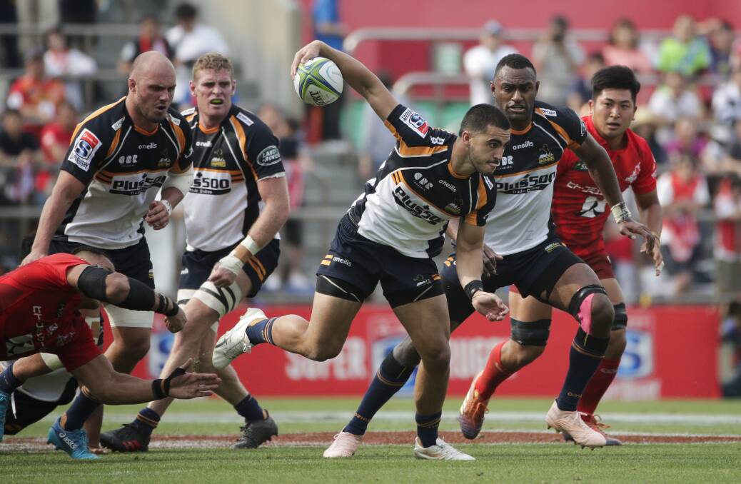Tom Wright, centre, gets his starting opportunity in a Brumbies reshuffle this weekend. Picture: AP