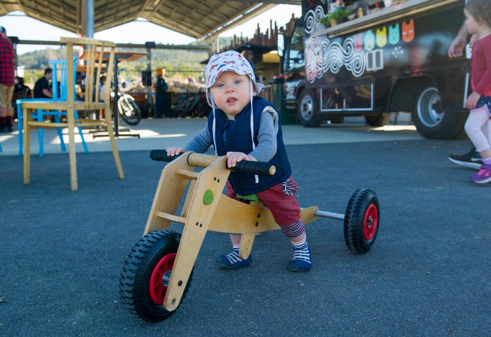 10-month-old Teddy Marison was an early cycling convert on Saturday. Picture: Elesa Kurtz