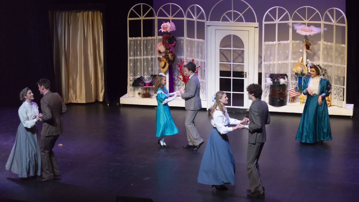 From left, Demi Smith, Will Collett, Madeline Calder, Aaron Sims, Emily Pogson, Max Macmillan, Janelle McMenamin in Hello, Dolly! Picture: Moore Photography