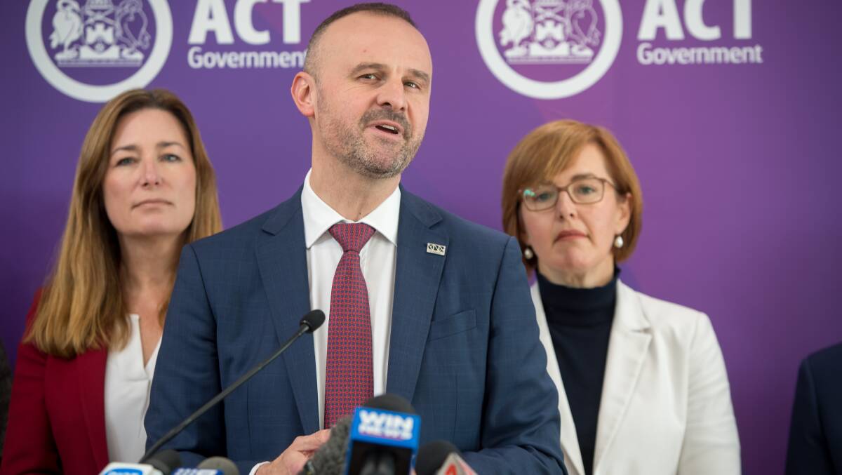 ACT Chief minister Andrew Barr and his cabinet outlining the 2019 ACT budget. Picture: Karleen Minney.