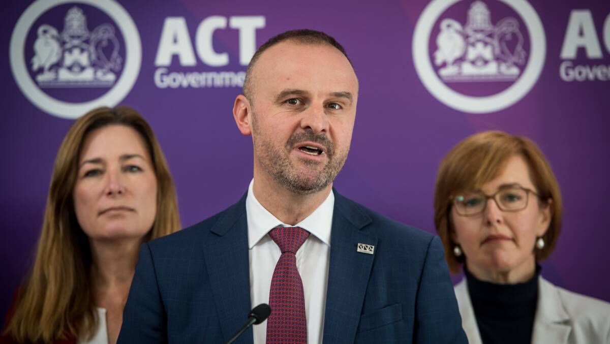 ACT Chief Minister Andrew Barr and his cabinet explain the details of the 2019 ACT budget. Picture: Karleen Minney