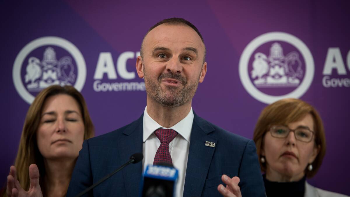ACT Chief minister Andrew Barr and his cabinet explain detail held in the 2019 ACT budget. Picture: Karleen Minney.