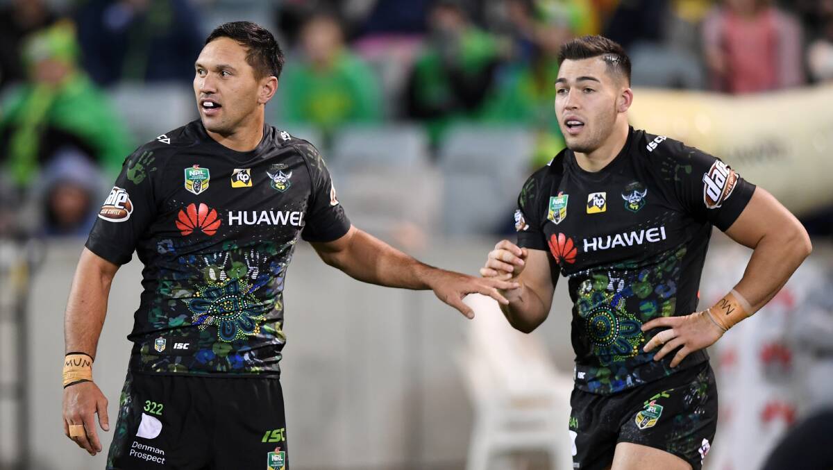Strike weapons Jordan Rapana and Nick Cotric will join forces. Picture: NRL Photos
