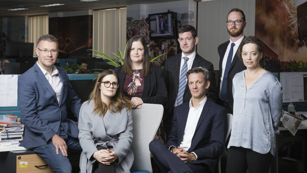 The Canberra Times federal politics and public service reporting team: Markus Mannheim, Katie Burgess, Sally Whyte, Daniel Burdon, Scott Hannaford, Doug Dingwall and Kirsten Lawson. Picture: Sitthixay Ditthavong