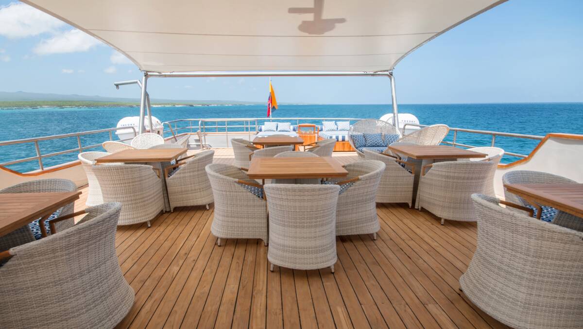 The sun deck on Ecoventura cruises' MV Theory.