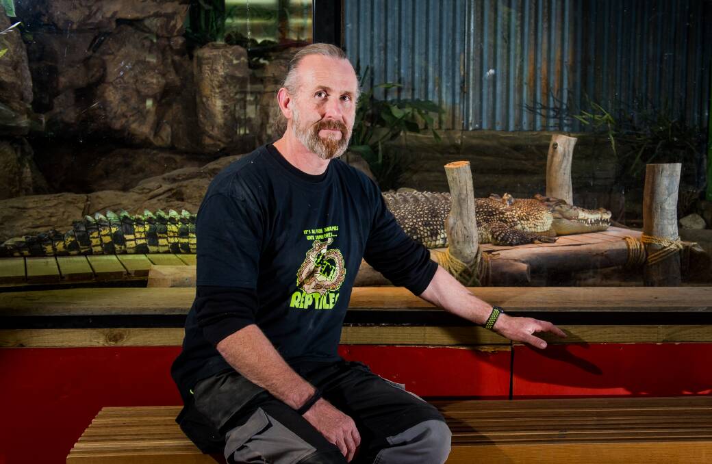 Canberra Reptile Zoo managing director, Peter Child, who needs community support to build a new enclosure to be able to keep Charlie the saltwater crocodile in Canberra. Picture: Elesa Kurtz