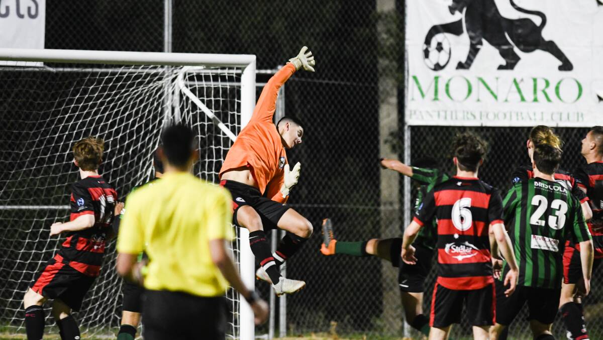 Woden-Weston keeper Willem Lejeune saves a goal. Picture: Dion Georgopoulos