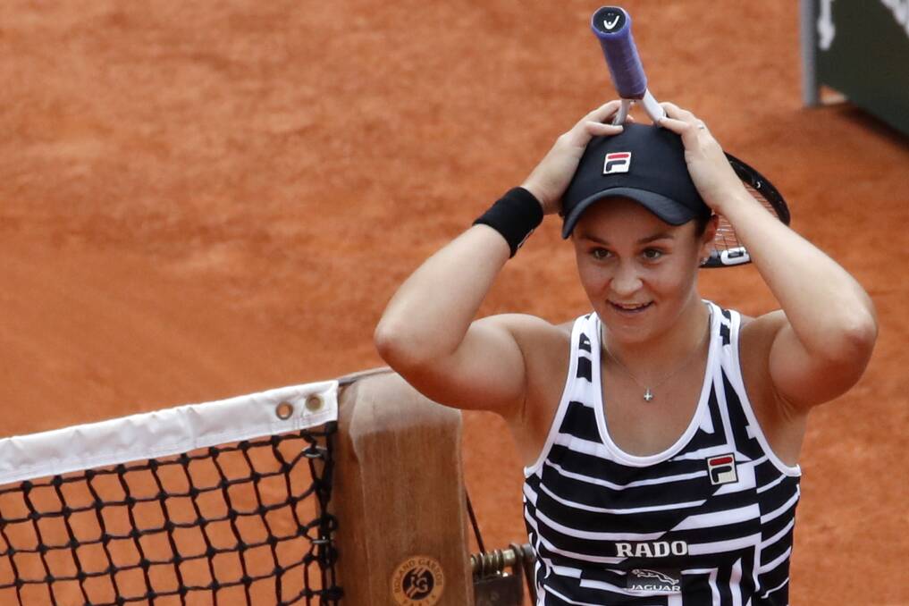 Australia's Ashleigh Barty celebrates her win in the French Open final. Picture: AP