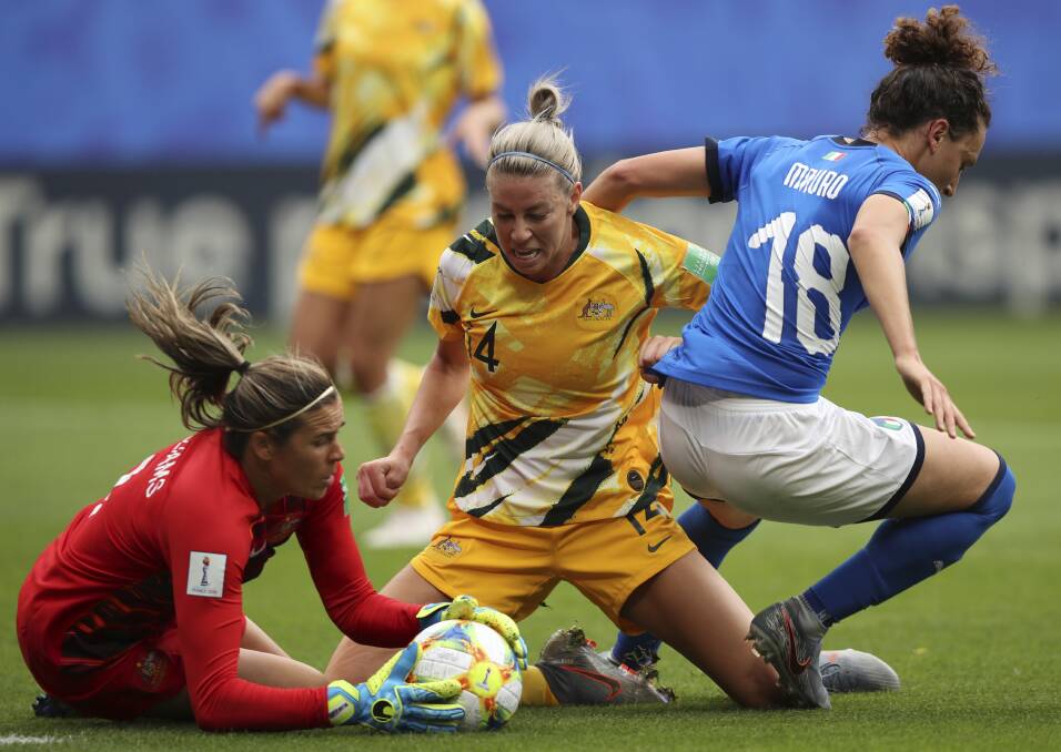 Australia goalkeeper Lydia Williams makes a save. Picture: AP