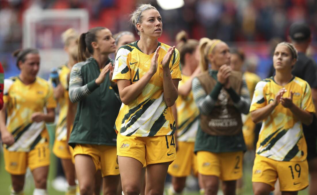 Alanna Kennedy thanks Matildas supporters after the loss to Italy. Picture: AP