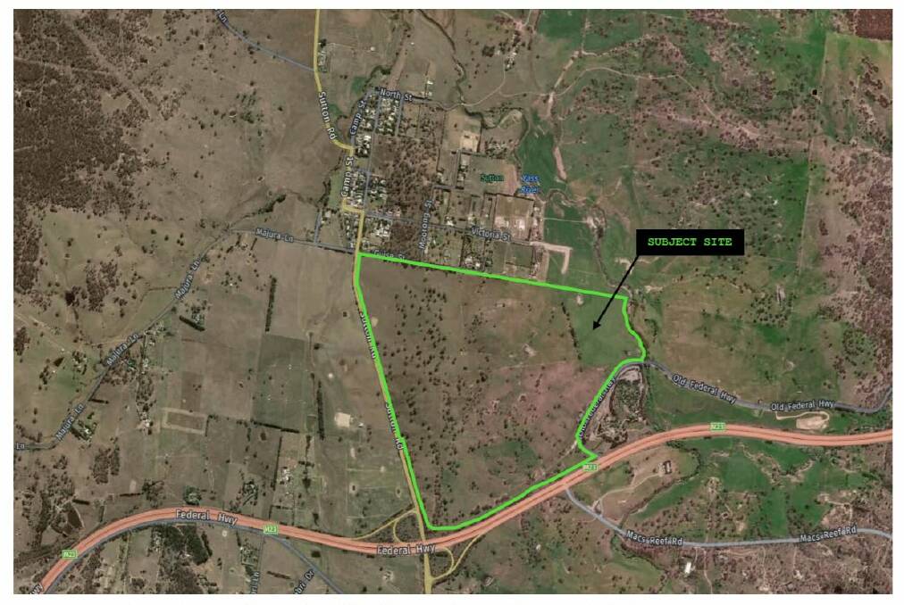 An image from proposal documents with the land proposed for development bordered in green, with Sutton to the north. Picture: Supplied