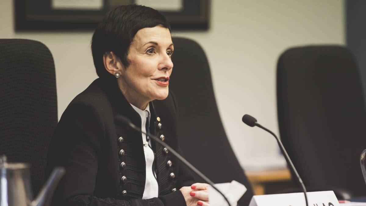 Former ACT Chief Minister and now Australian Small Business and Enterprise Ombudsman Kate Carnell AO gives evidence at the fuel inquiry. Picture: Jamila Toderas