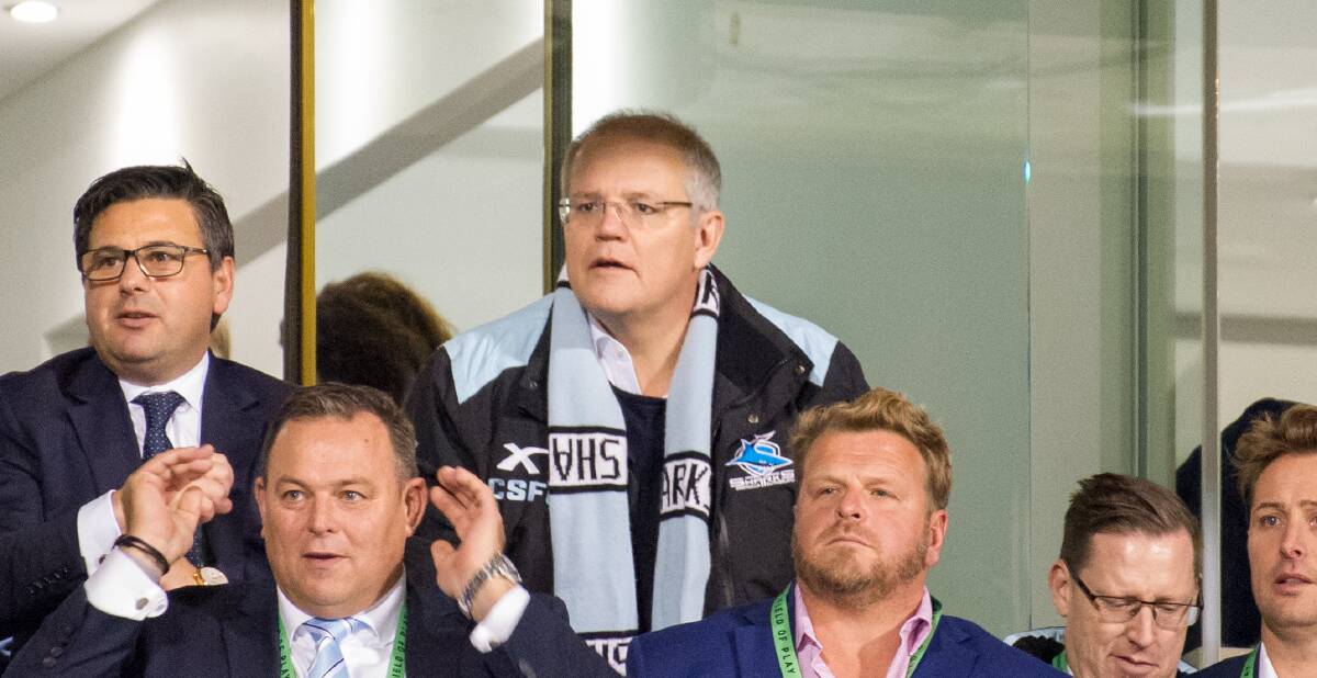 Scott Morrison watches on this week as the Raiders steal a win from the Sharks. Picture: Elesa Kurtz