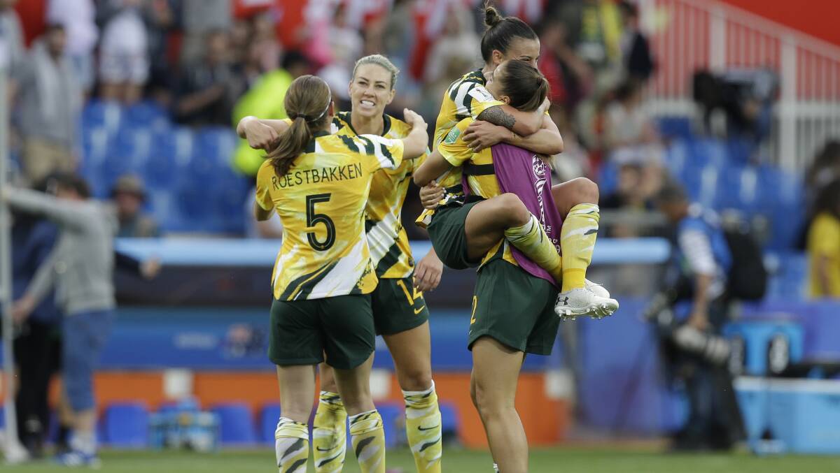 Matildas captain Sam Kerr told haters and critics to "suck on it" after Australia claimed a comeback victory over Brazil. Picture: Claude Paris