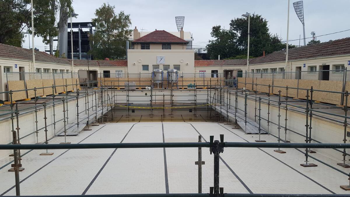 Over the winter, the heritage-listed Manuka Pool is being completely re-tiled in readiness for the upcoming swim season. Picture: Supplied